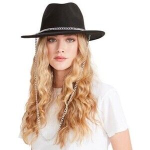 STEVE MADDEN Chain-Strap Fedora Felt Hat